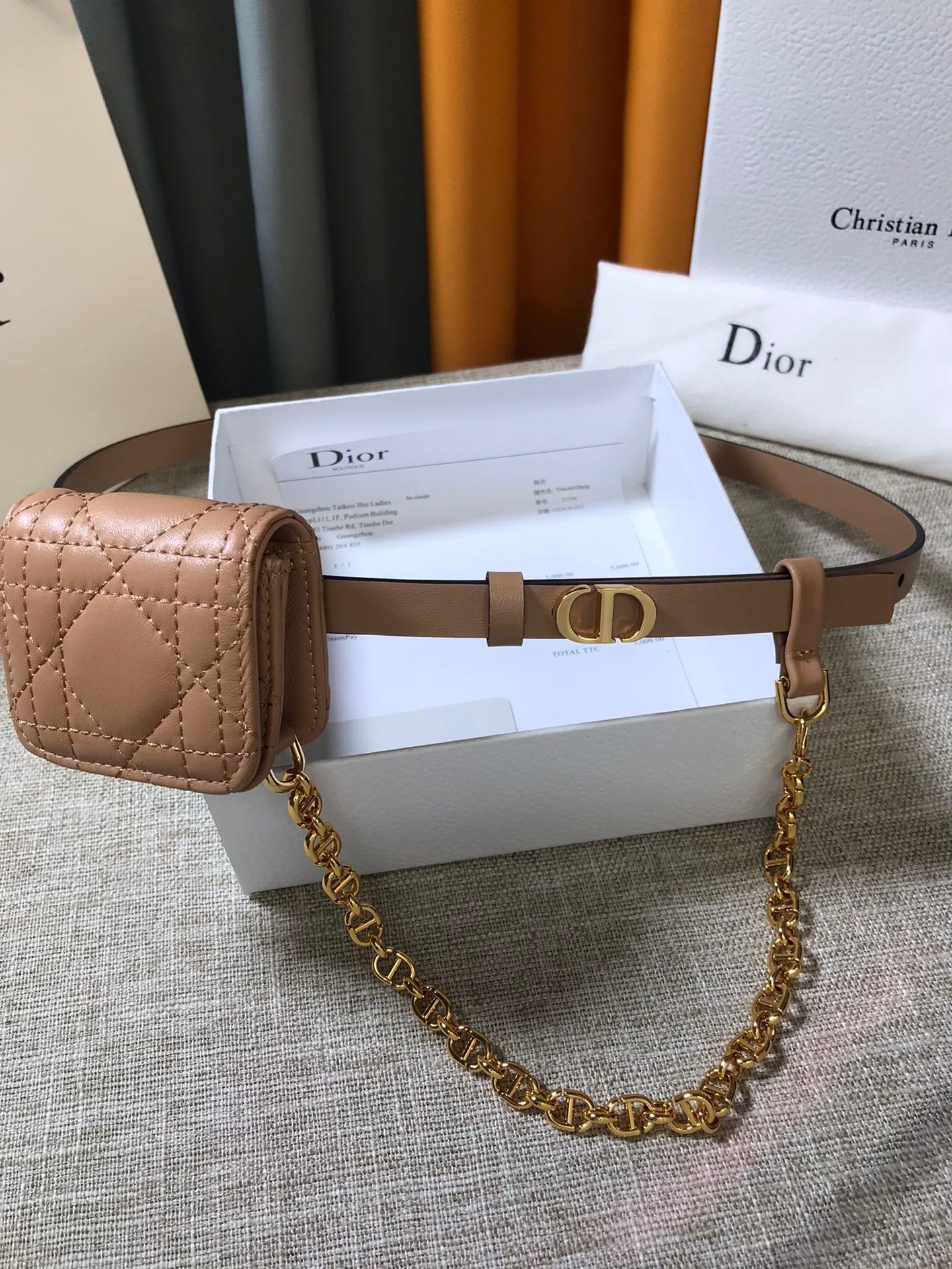 D*or caro 15mm belt with removable pouch in beige calfskin