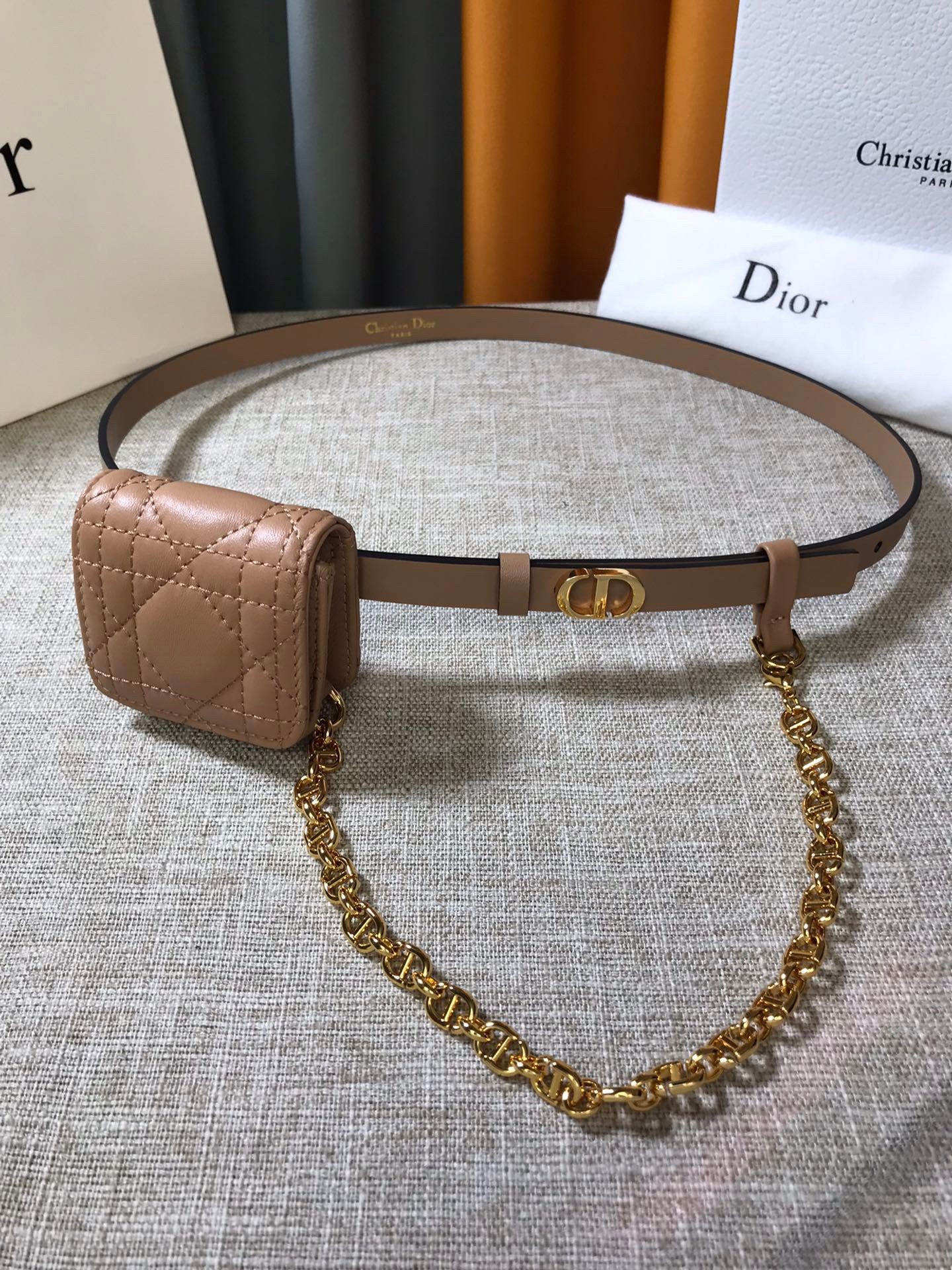 D*or caro 15mm belt with removable pouch in beige calfskin