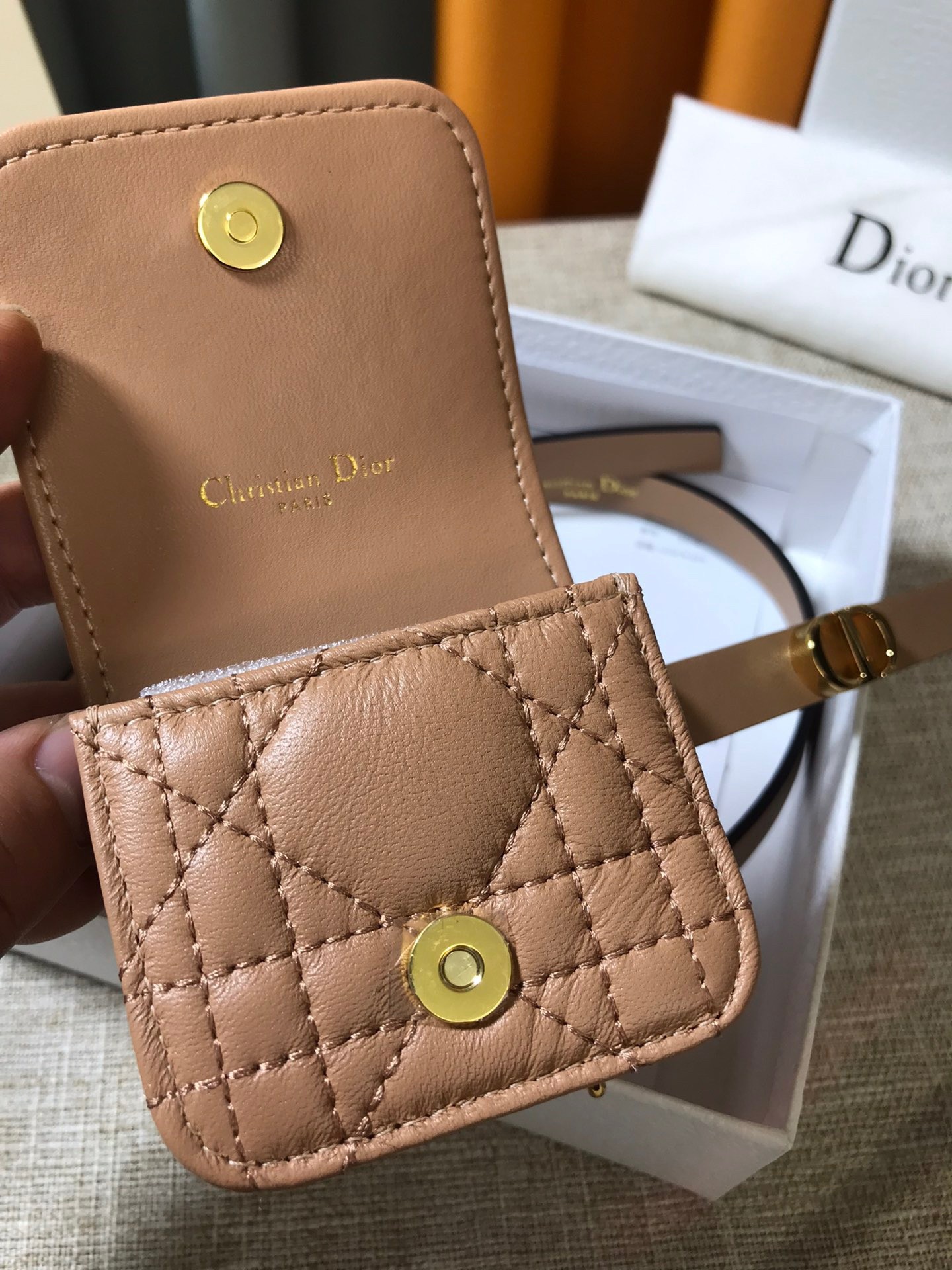 D*or caro 15mm belt with removable pouch in beige calfskin