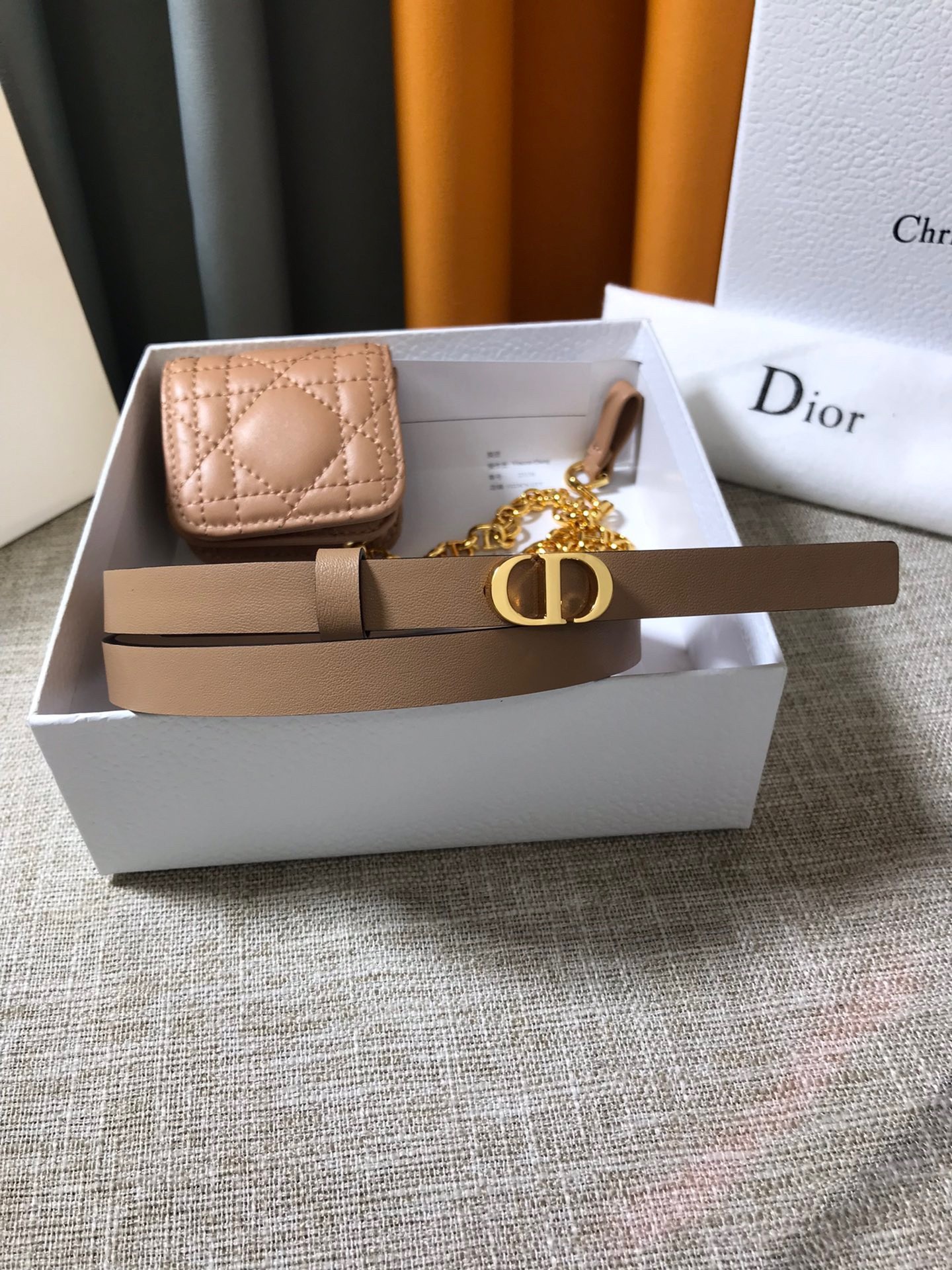 D*or caro 15mm belt with removable pouch in beige calfskin