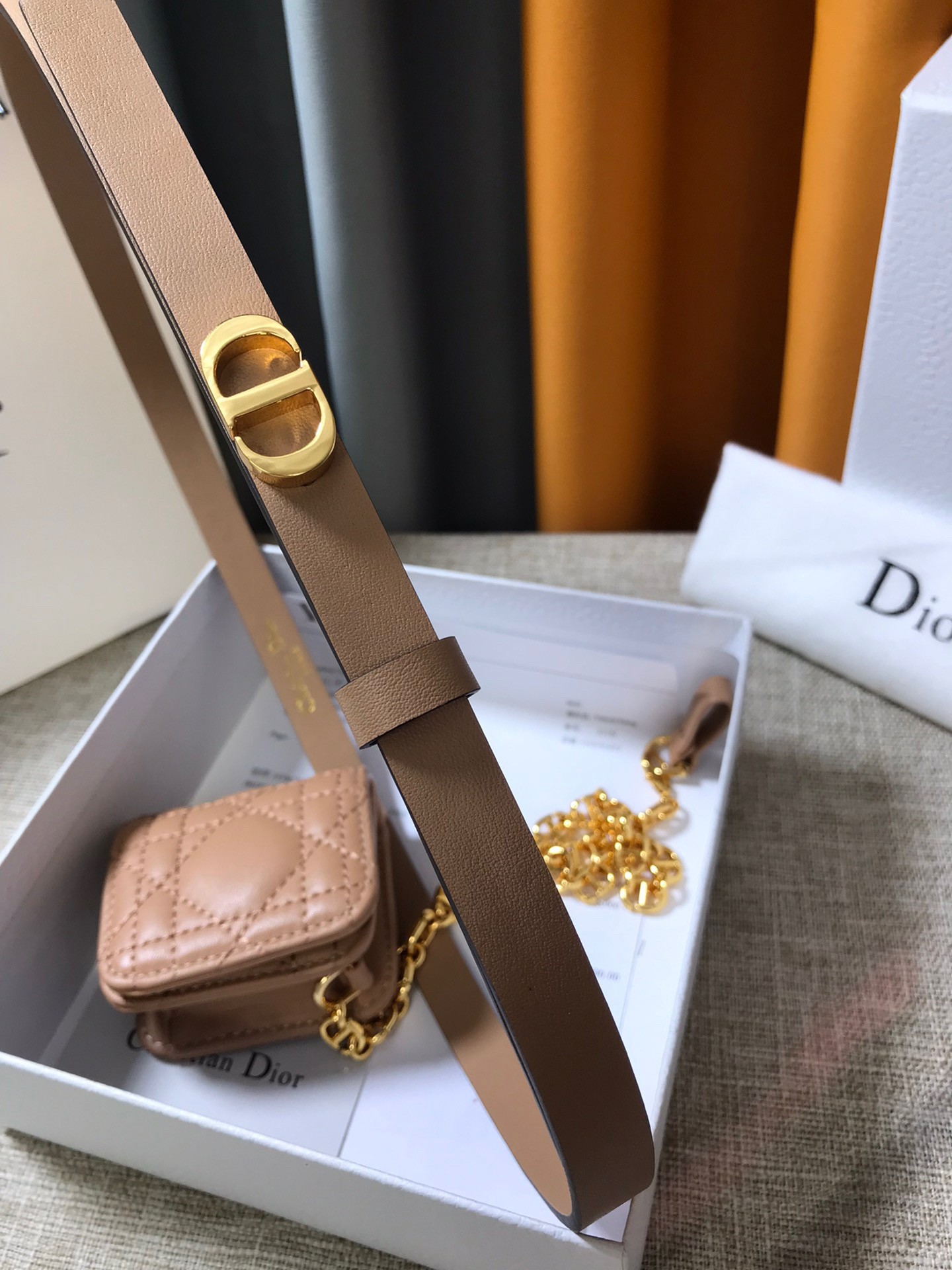 D*or caro 15mm belt with removable pouch in beige calfskin
