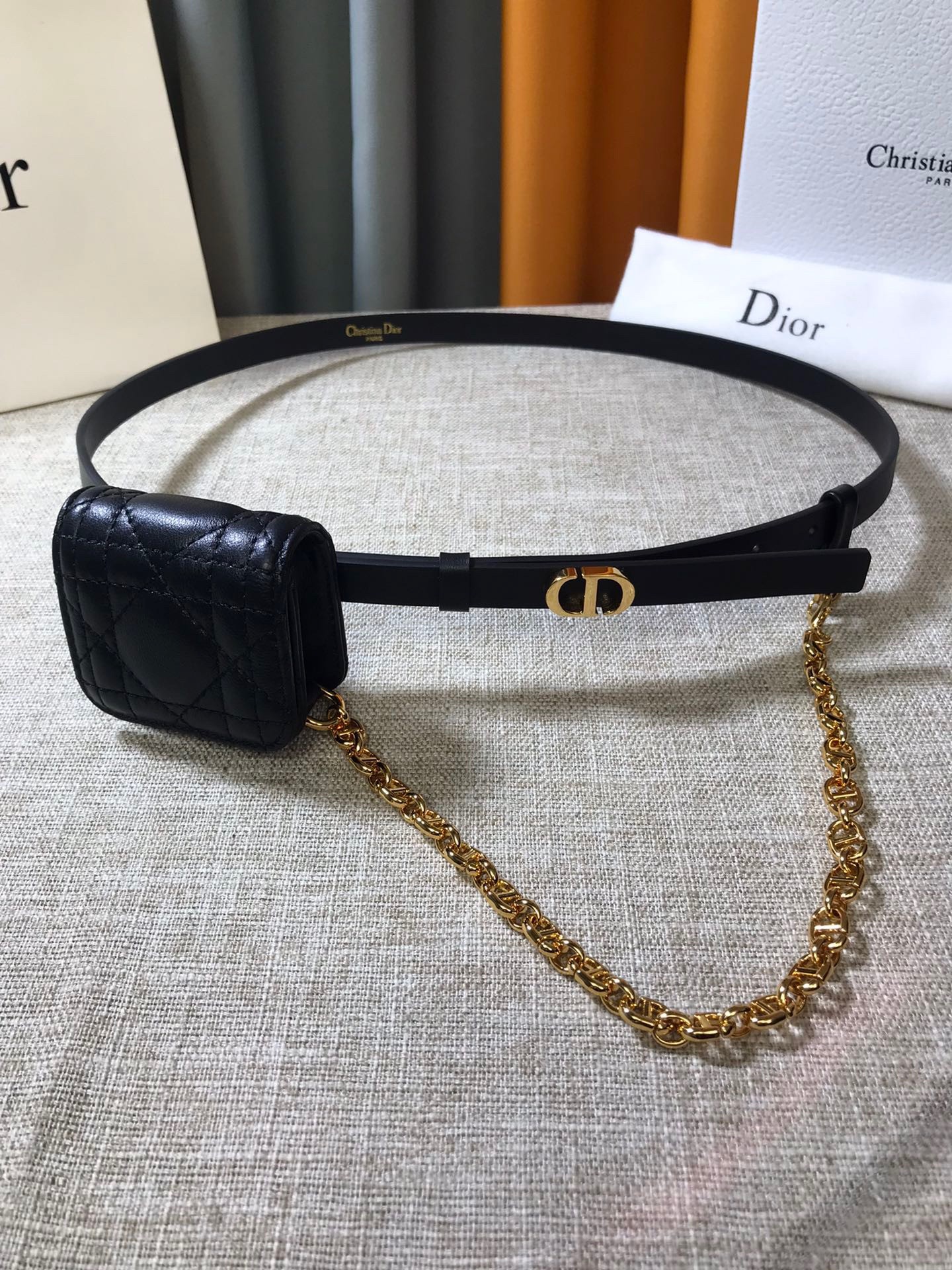 D*or caro 15mm belt with removable pouch in black calfskin