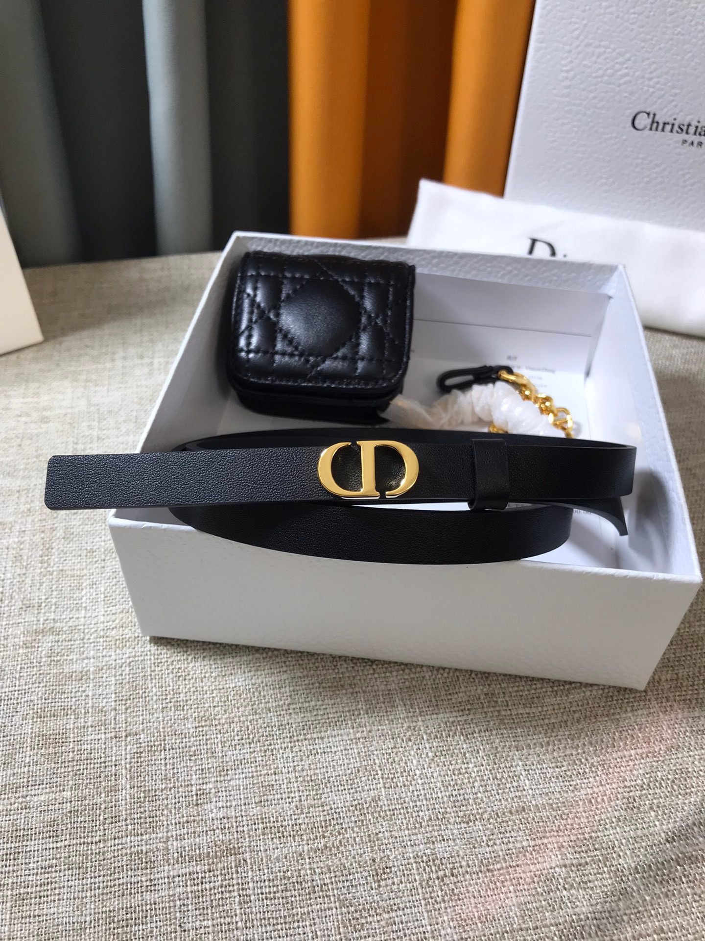 D*or caro 15mm belt with removable pouch in black calfskin