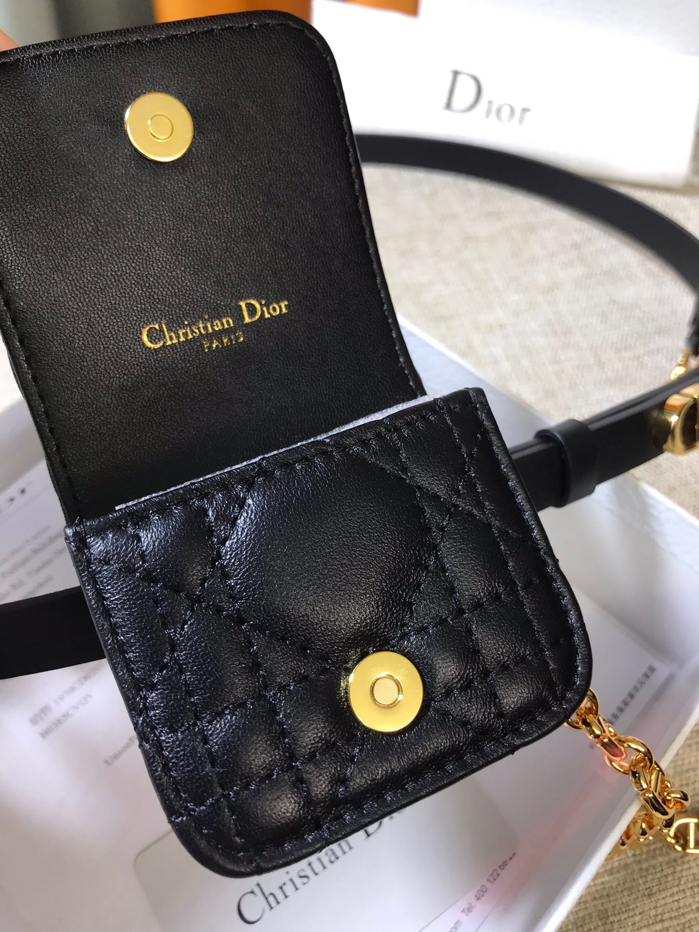 D*or caro 15mm belt with removable pouch in black calfskin