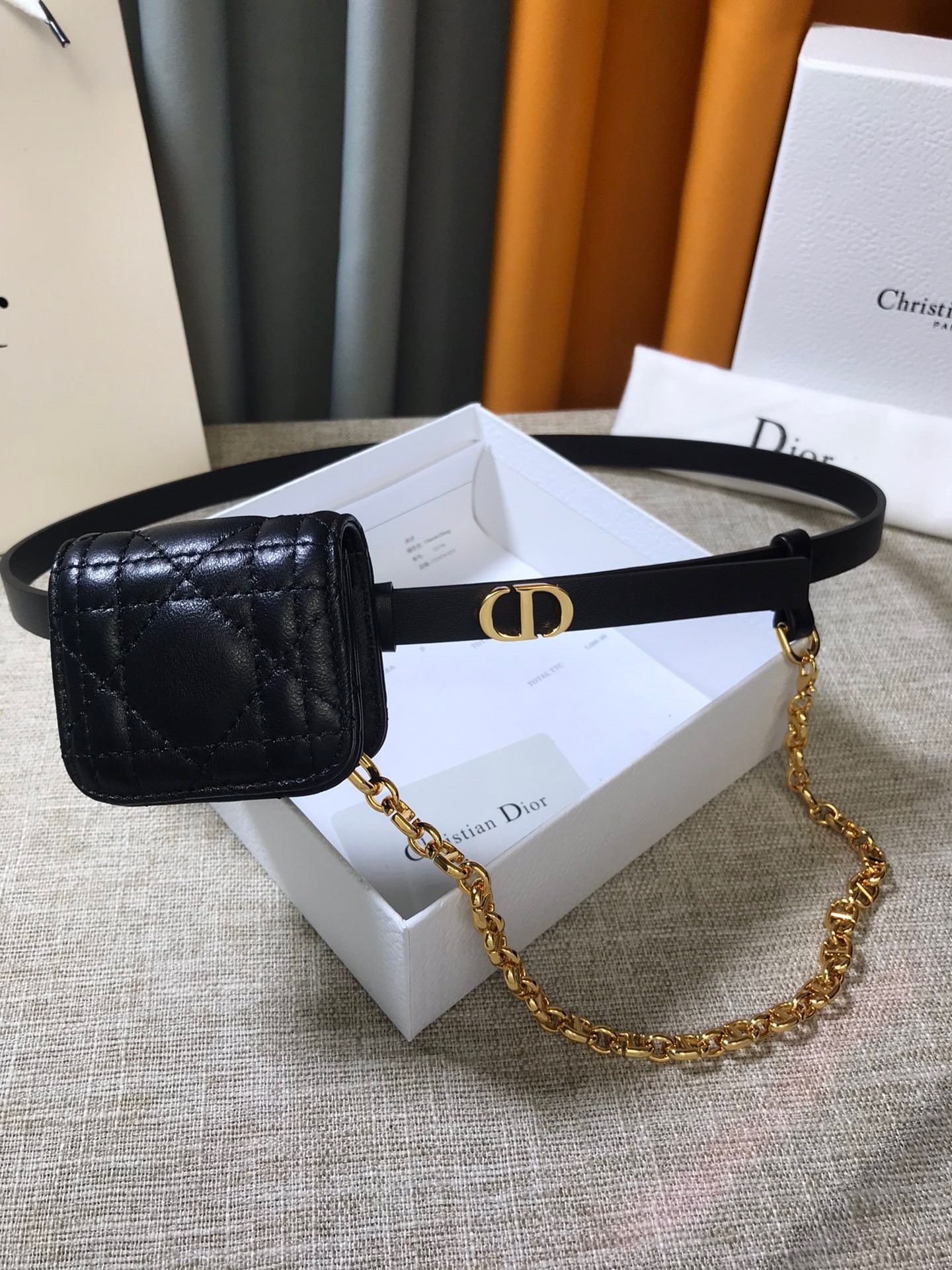 D*or caro 15mm belt with removable pouch in black calfskin