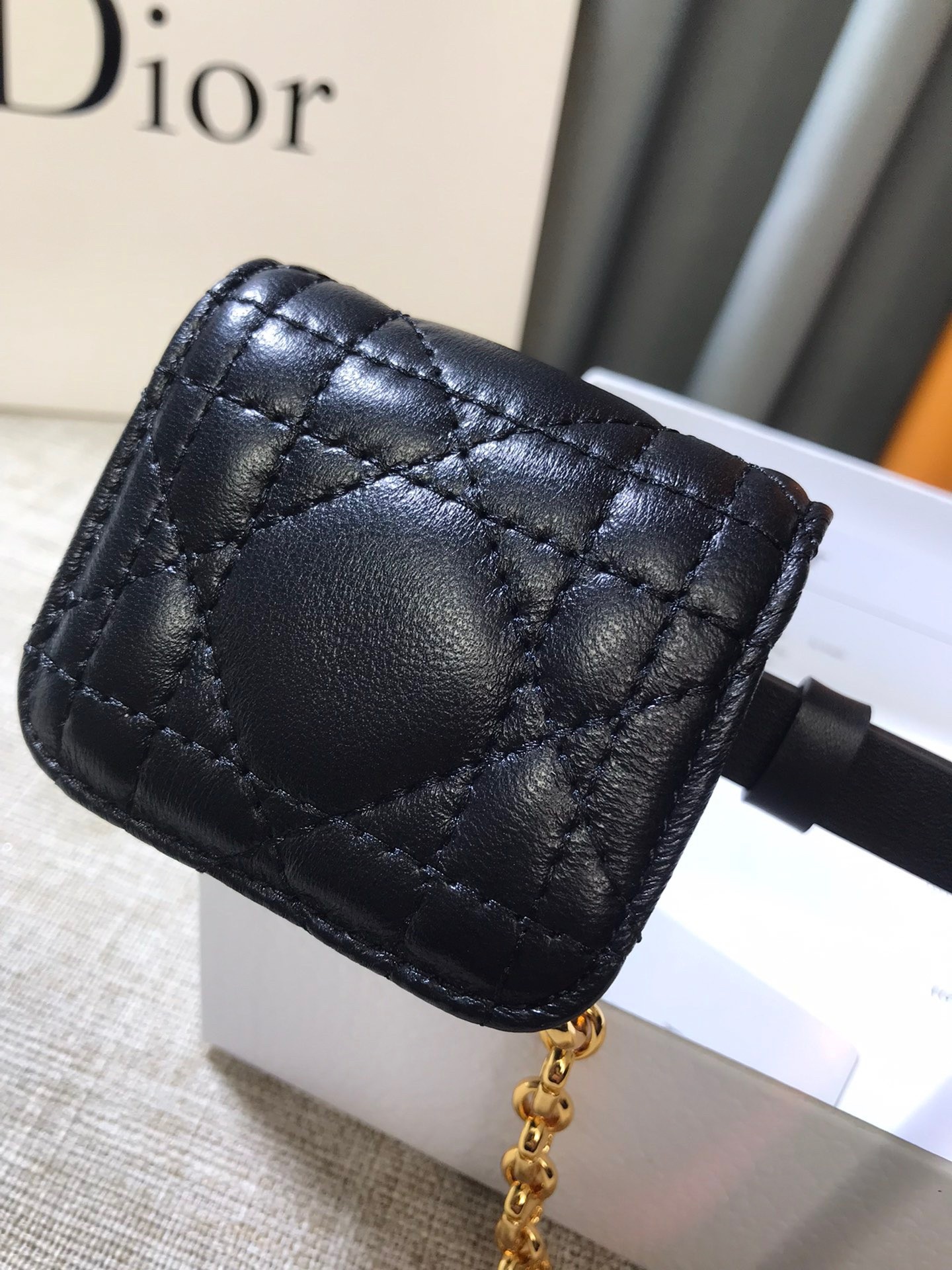 D*or caro 15mm belt with removable pouch in black calfskin