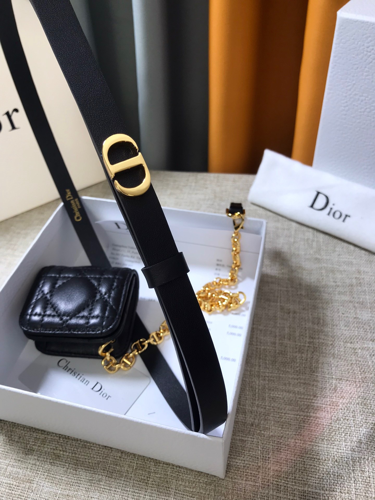 D*or caro 15mm belt with removable pouch in black calfskin