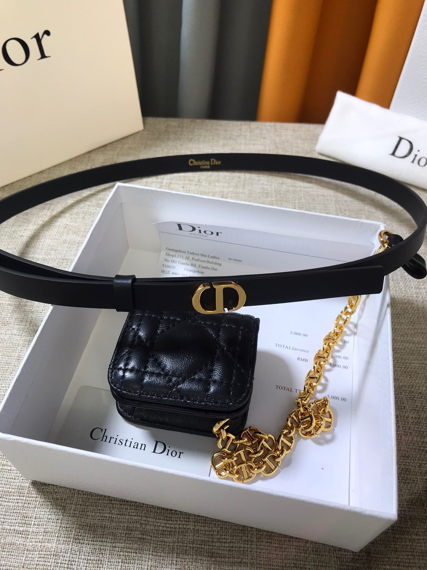 D*or caro 15mm belt with removable pouch in black calfskin