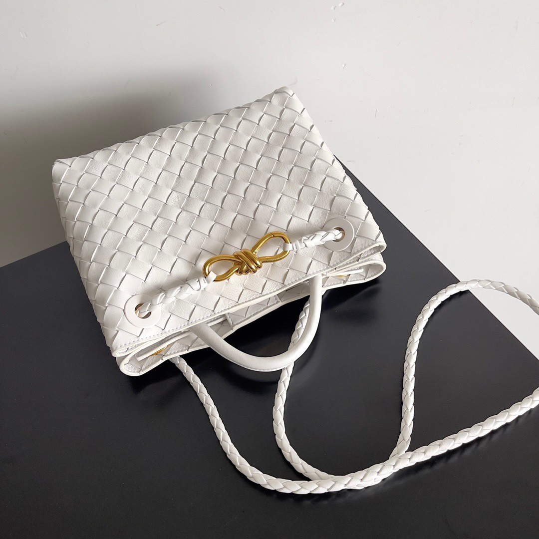 bo*te*ga Ve*ne*ta small andiamo bag in white intrecciato lambskin