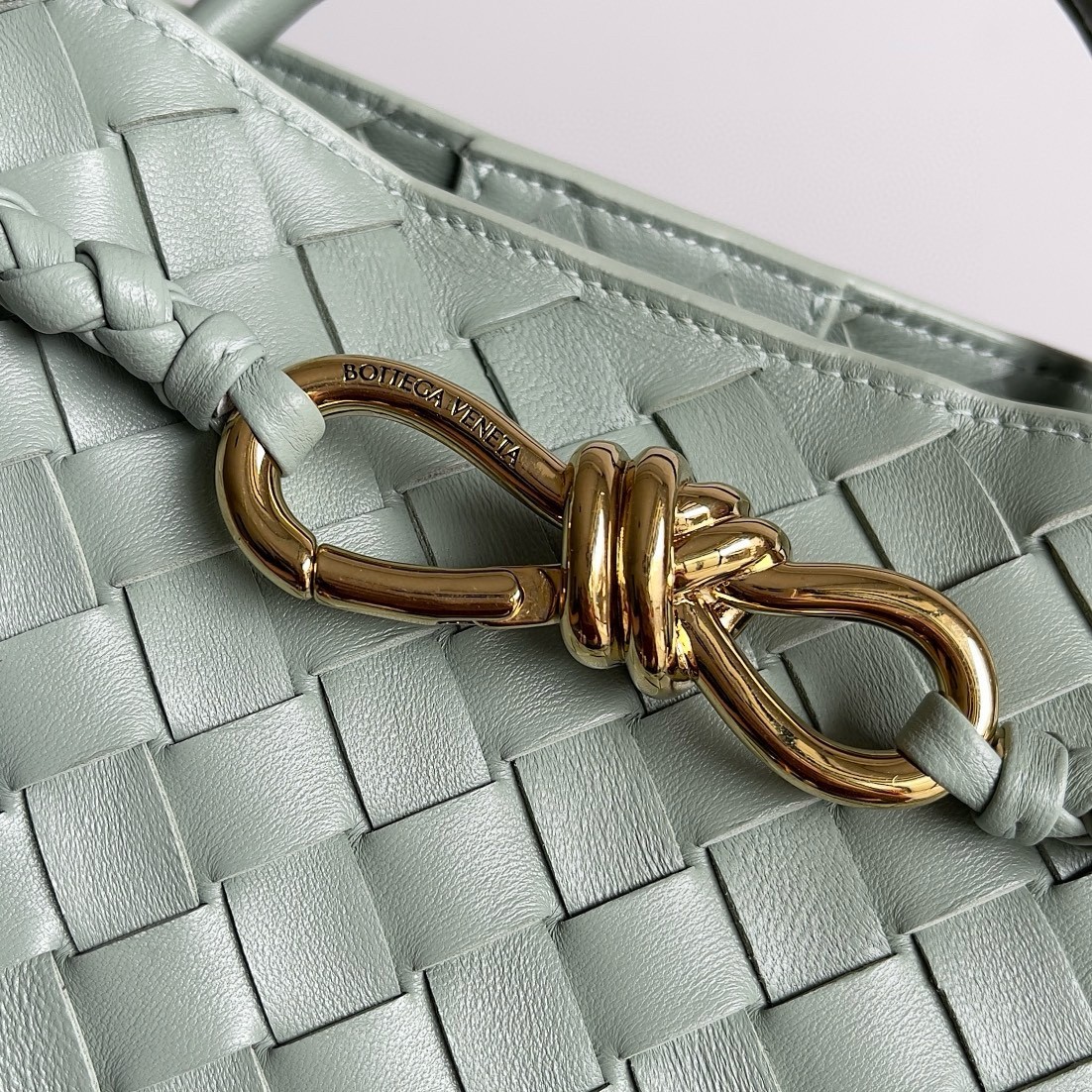 bo*te*ga Ve*ne*ta andiamo small east/west bag in sauge intrecciato lambskin