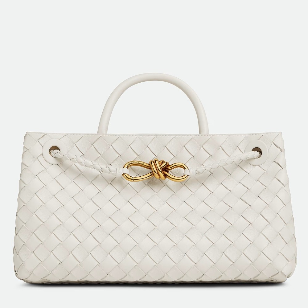 bo*te*ga Ve*ne*ta andiamo small east/west bag in white intrecciato lambskin