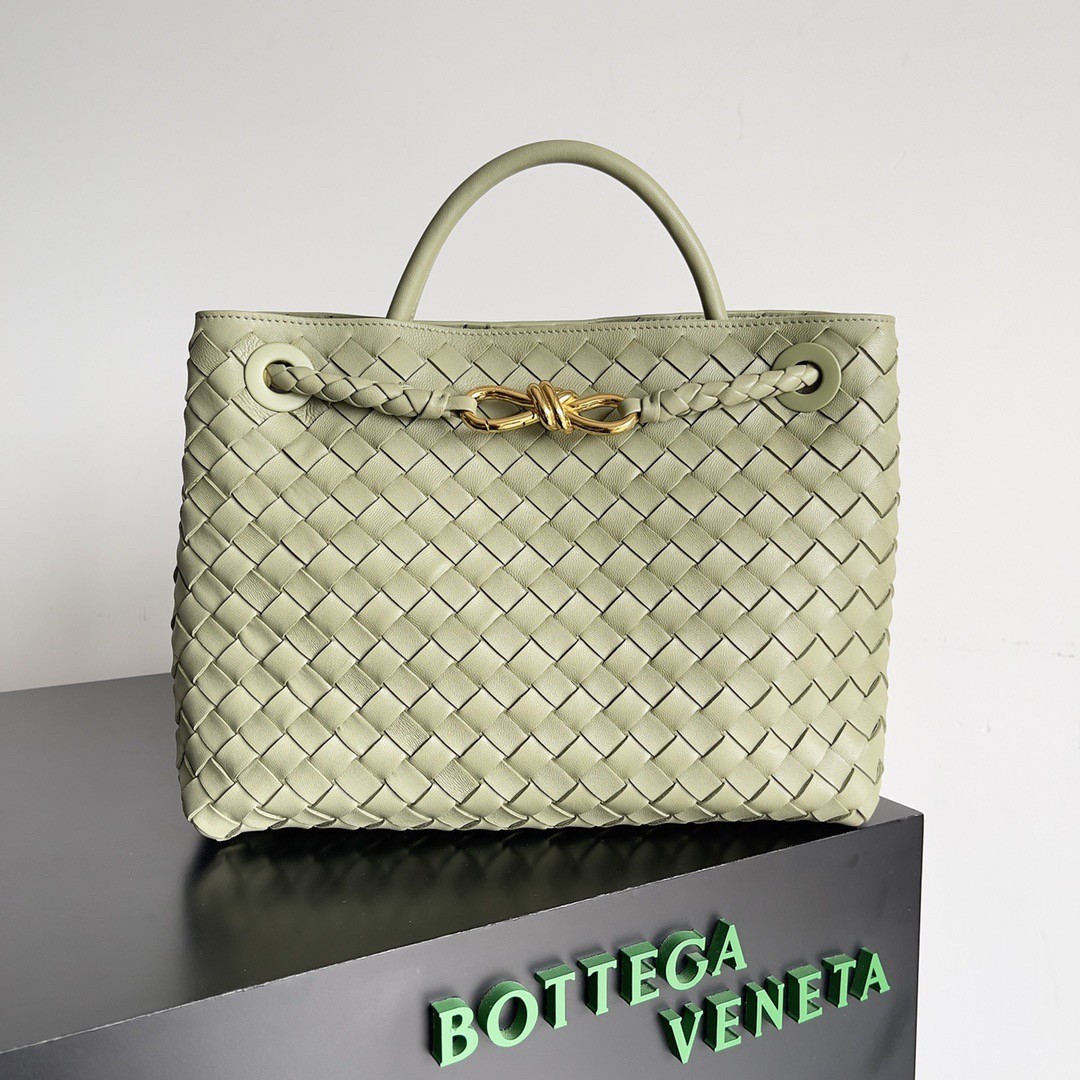 bo*te*ga Ve*ne*ta medium andiamo bag in travertine intrecciato lambskin