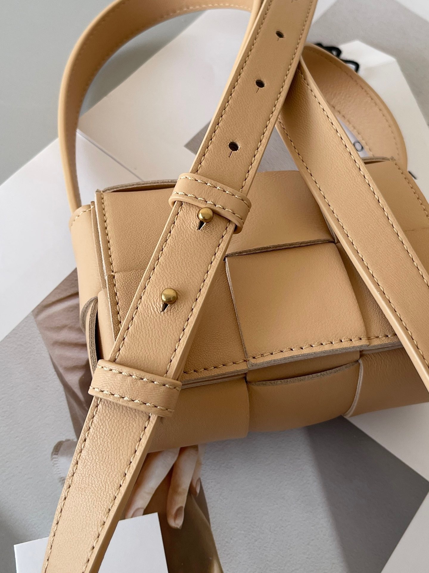 bo*te*ga Ve*ne*ta candy cassette bag in almond lambskin