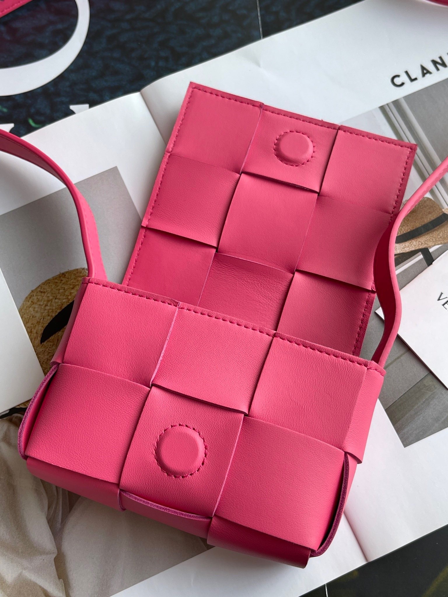 bo*te*ga Ve*ne*ta candy cassette bag in cranberry lambskin
