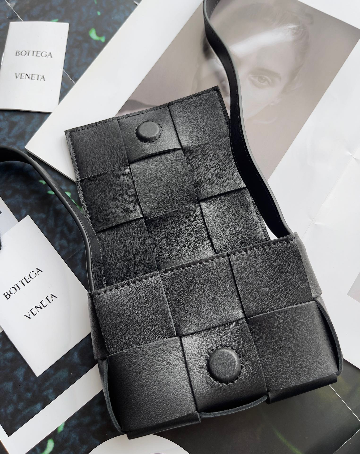 bo*te*ga Ve*ne*ta candy cassette bag in black lambskin