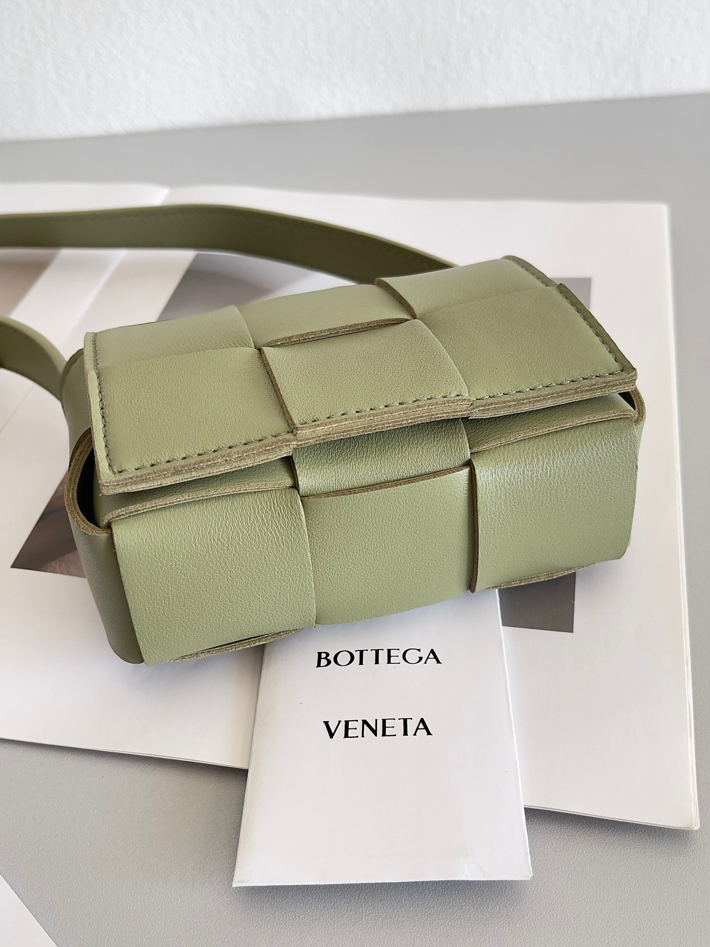 bo*te*ga Ve*ne*ta candy cassette bag in travertine lambskin
