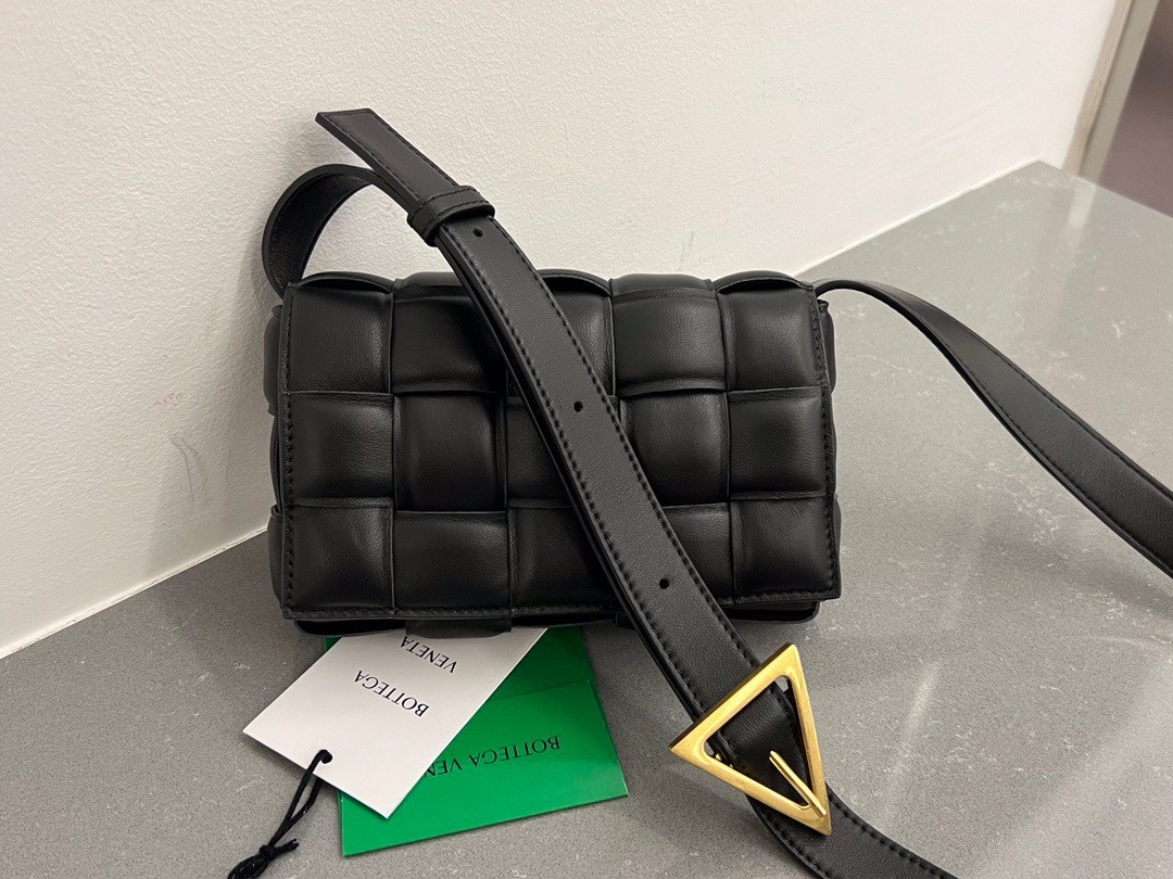 bo*te*ga Ve*ne*ta small padded cassette bag in black lambskin