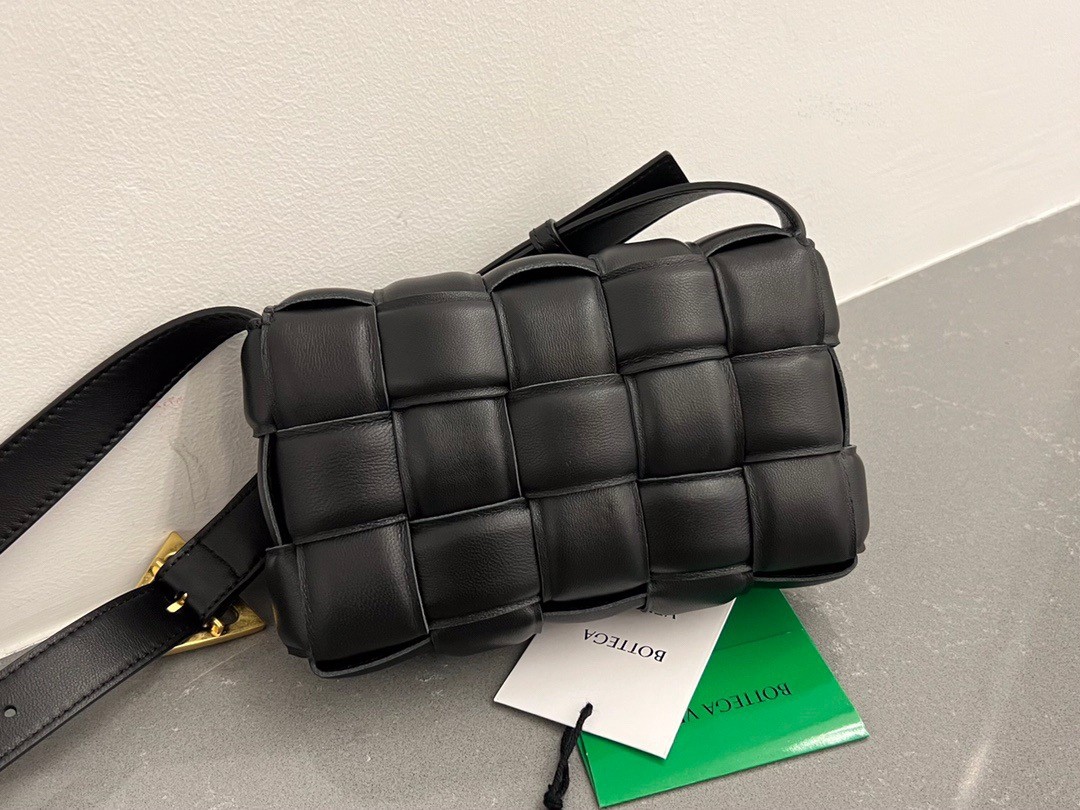 bo*te*ga Ve*ne*ta small padded cassette bag in black lambskin
