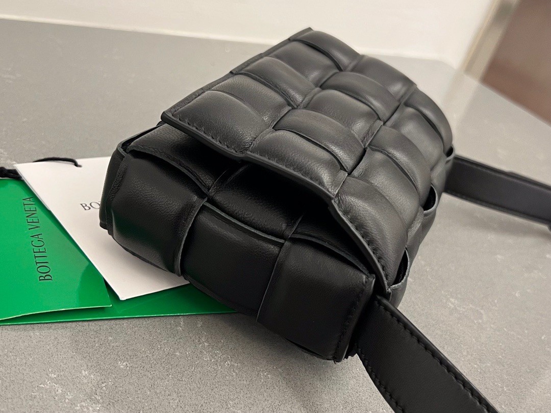 bo*te*ga Ve*ne*ta small padded cassette bag in black lambskin