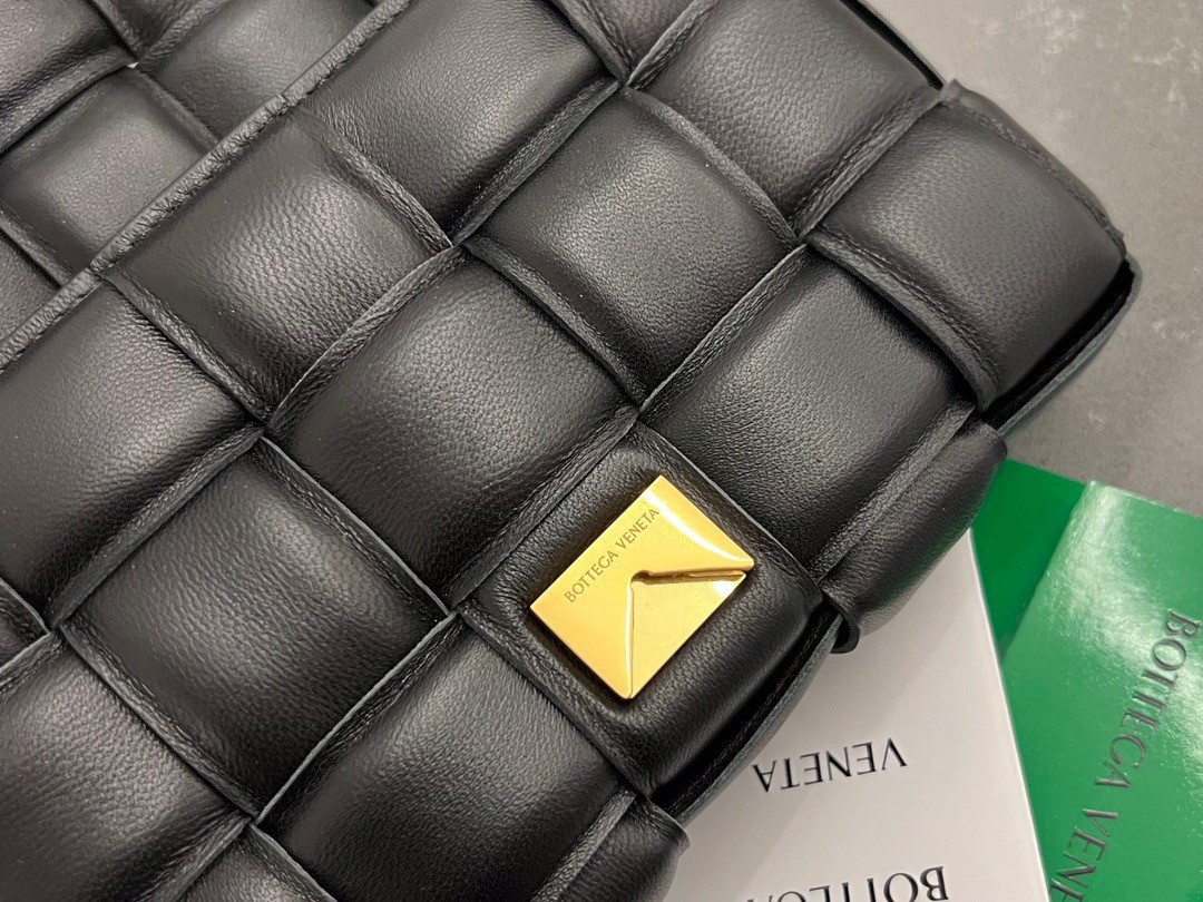 bo*te*ga Ve*ne*ta small padded cassette bag in black lambskin