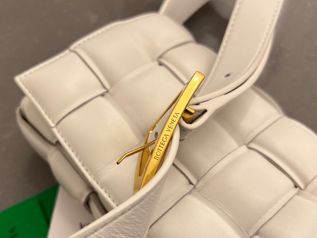 bo*te*ga Ve*ne*ta small padded cassette bag in white lambskin