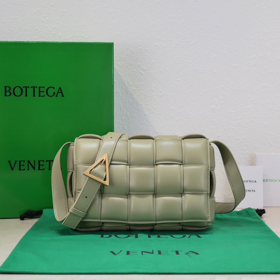 bo*te*ga Ve*ne*ta padded cassette bag in travertine lambskin