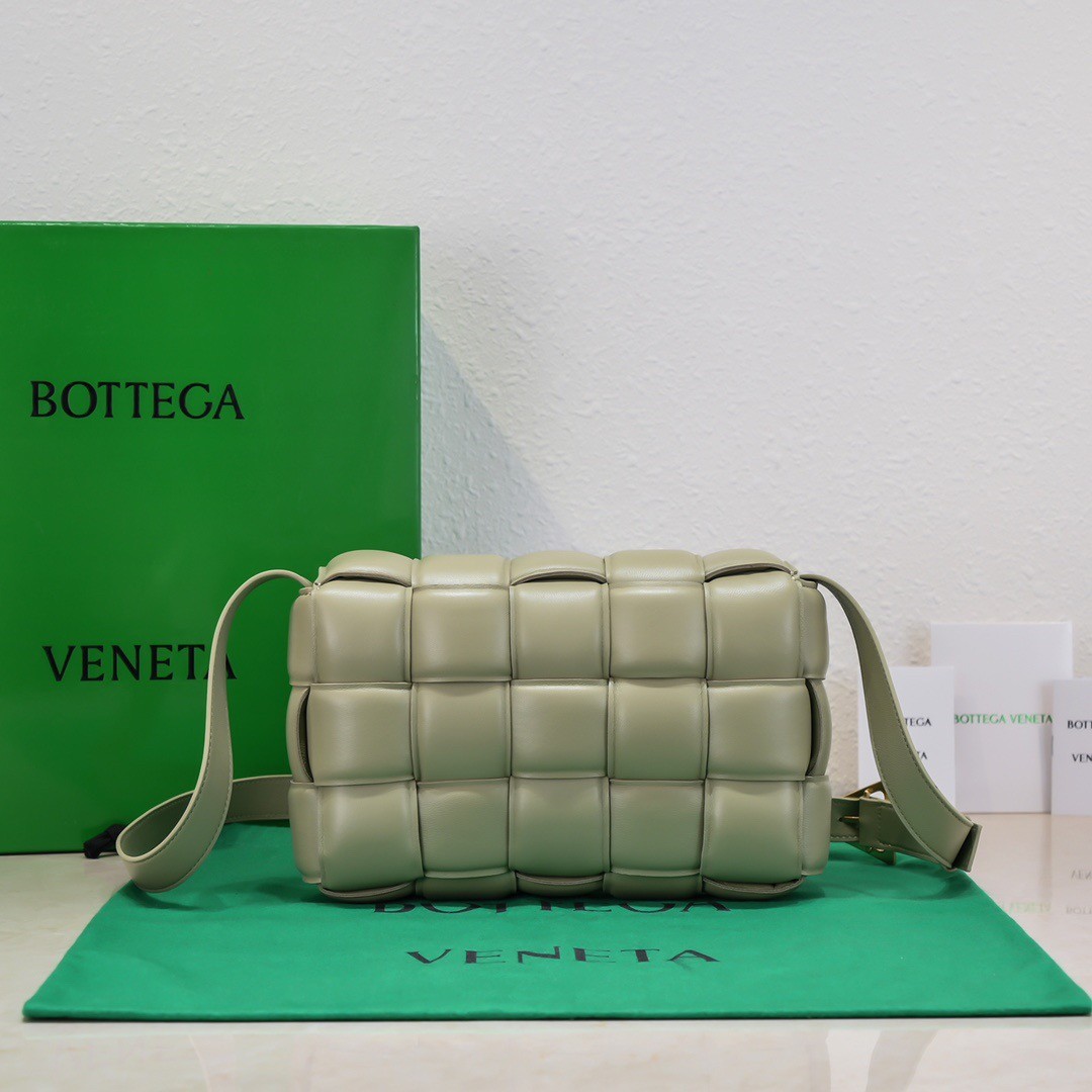 bo*te*ga Ve*ne*ta padded cassette bag in travertine lambskin
