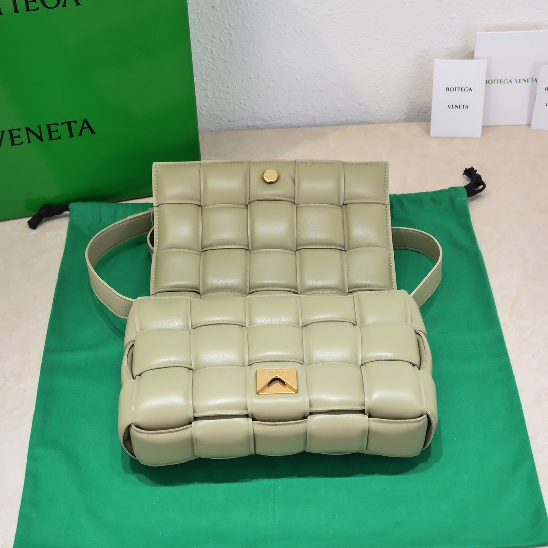 bo*te*ga Ve*ne*ta padded cassette bag in travertine lambskin