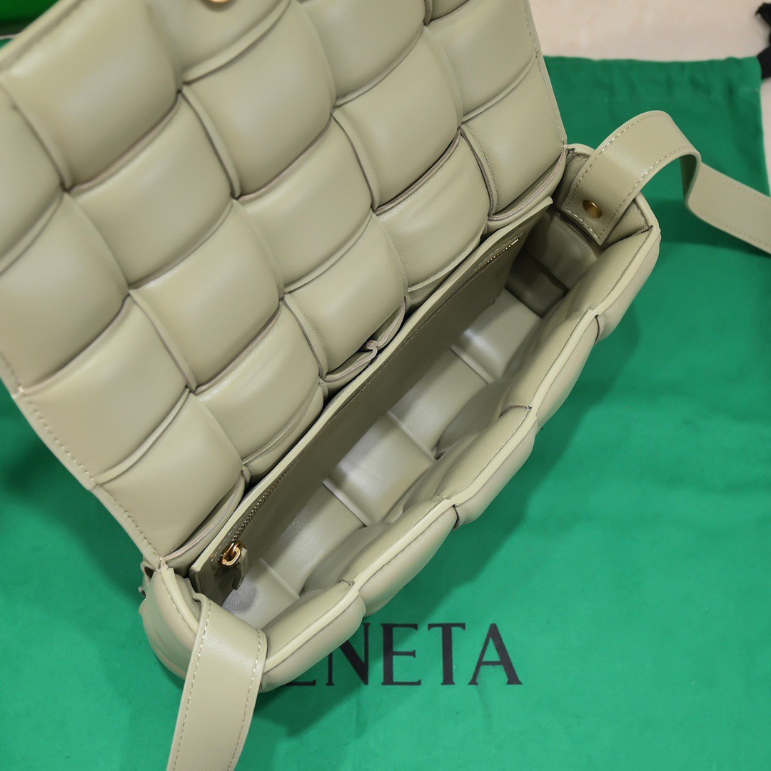 bo*te*ga Ve*ne*ta padded cassette bag in travertine lambskin