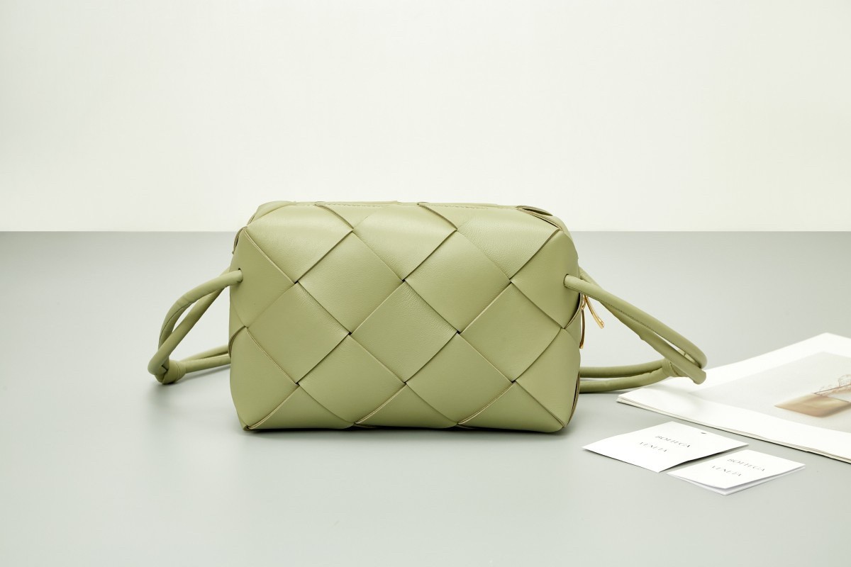 bo*te*ga Ve*ne*ta small cassette camera bag in travertine lambskin