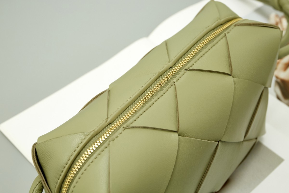bo*te*ga Ve*ne*ta small cassette camera bag in travertine lambskin