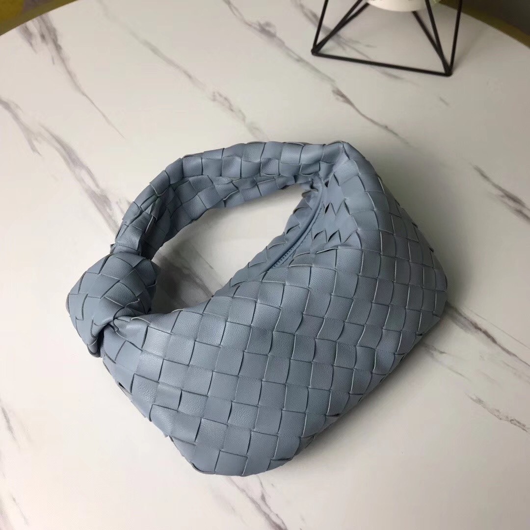 bo*te*ga Ve*ne*ta mini bv jodie bag in light blue woven leather