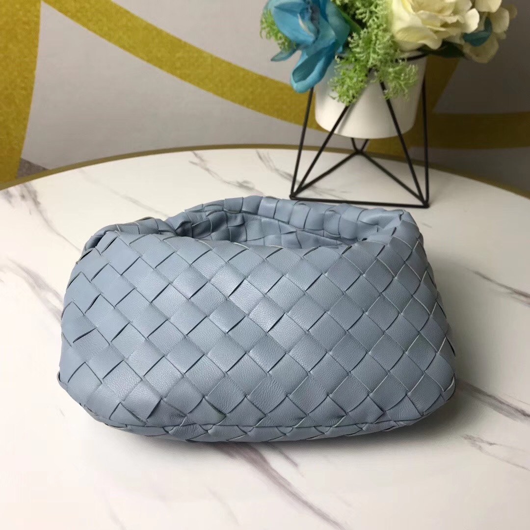 bo*te*ga Ve*ne*ta mini bv jodie bag in light blue woven leather