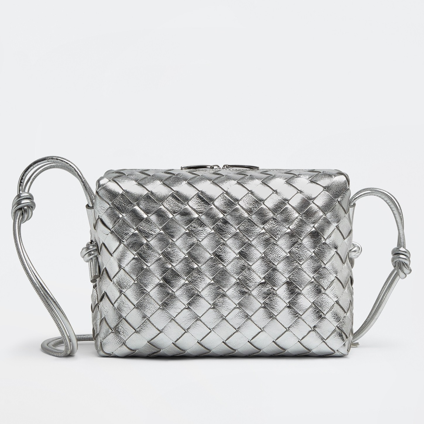 bo*te*ga Ve*ne*ta small loop bag in silver intrecciato lambskin