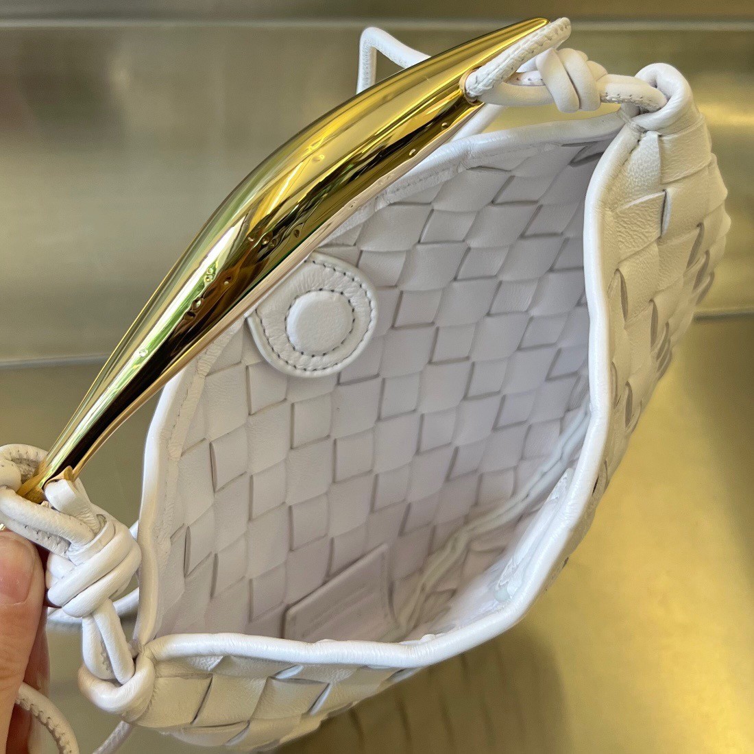 bo*te*ga Ve*ne*ta sardine mini bag in white intrecciato lambskin