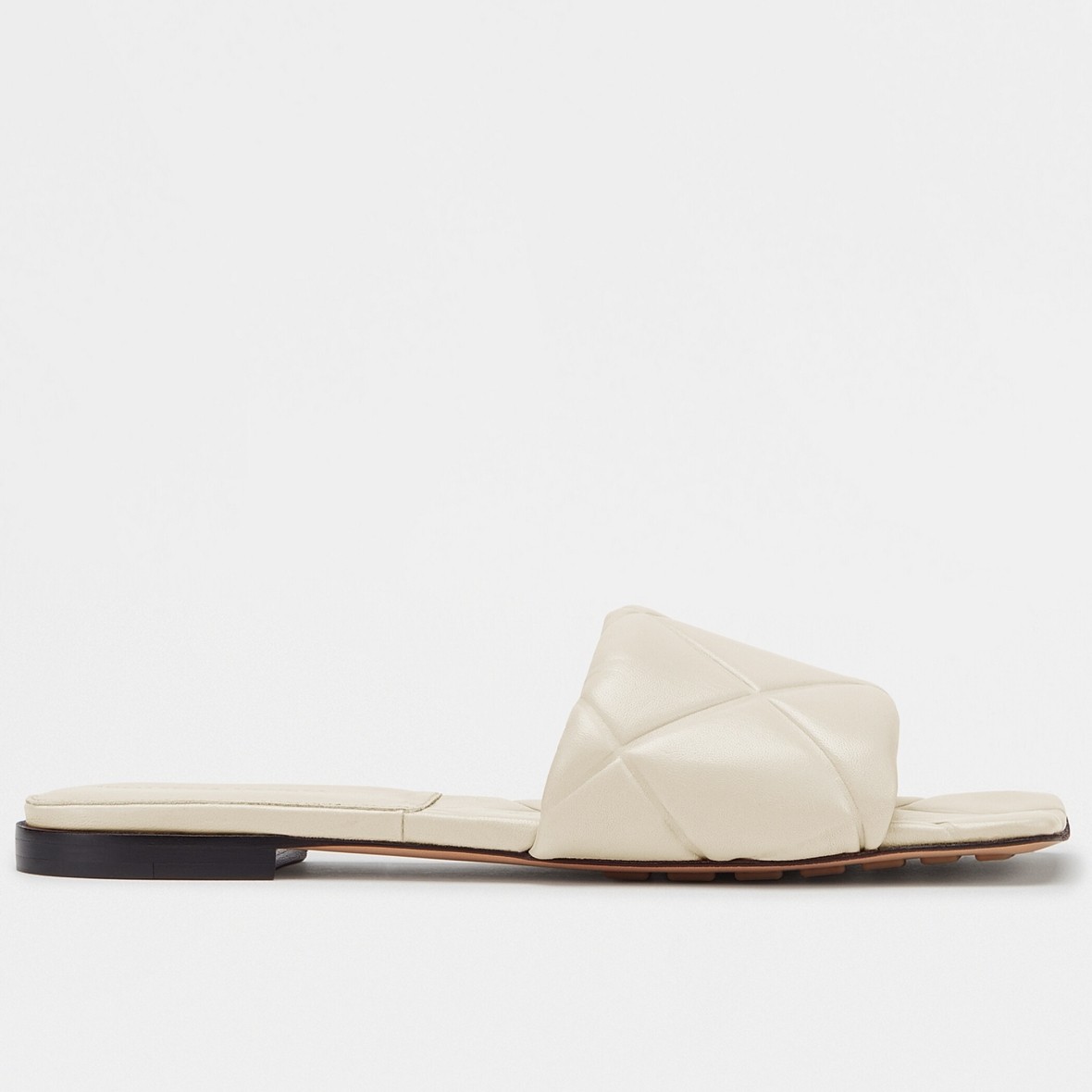 bo*te*ga Ve*ne*ta rubber lido slides in white lambskin