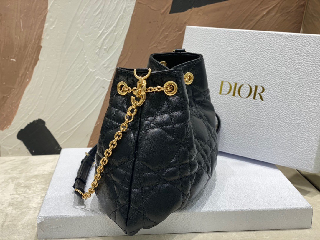 D*or ammi medium bag in black macrocannage lambskin
