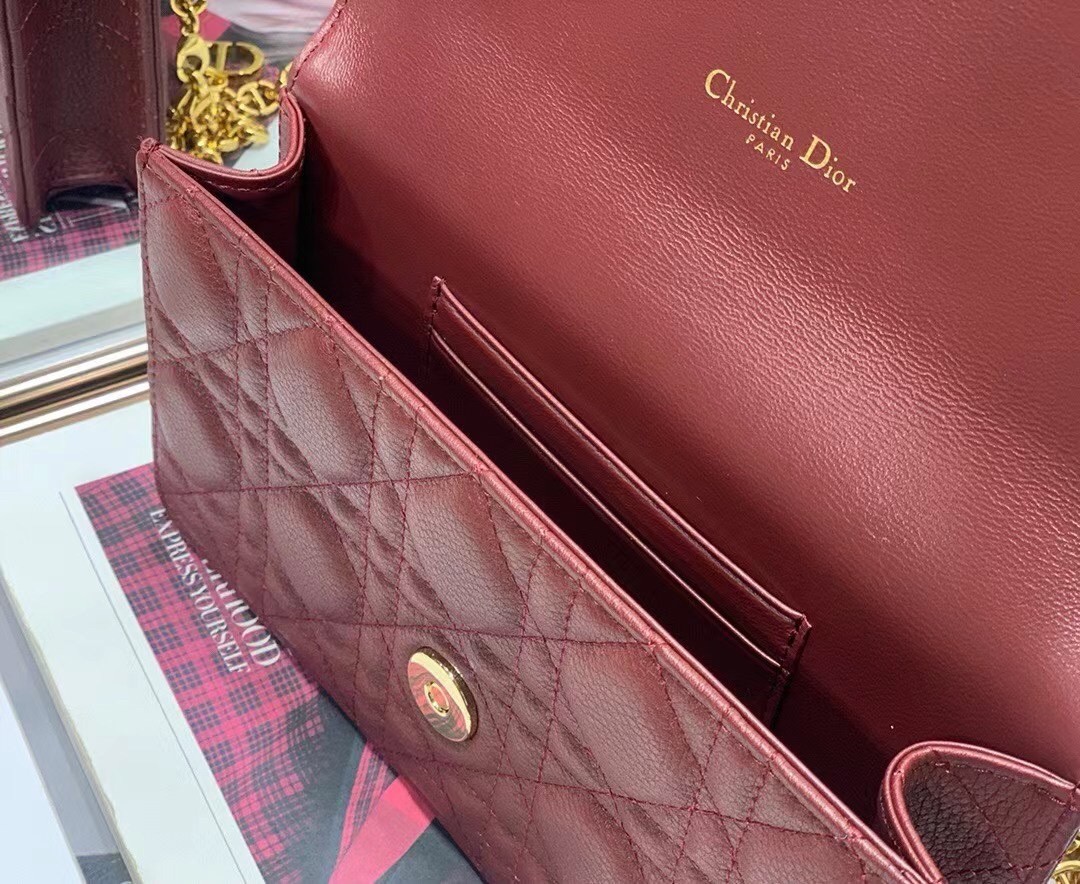 D*or caro belt pouch with chain in bordeaux calfskin