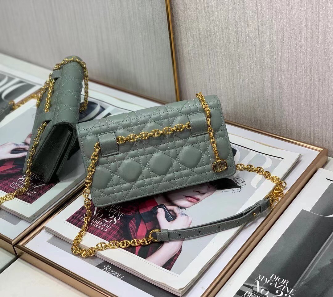 D*or caro belt pouch with chain in grey calfskin