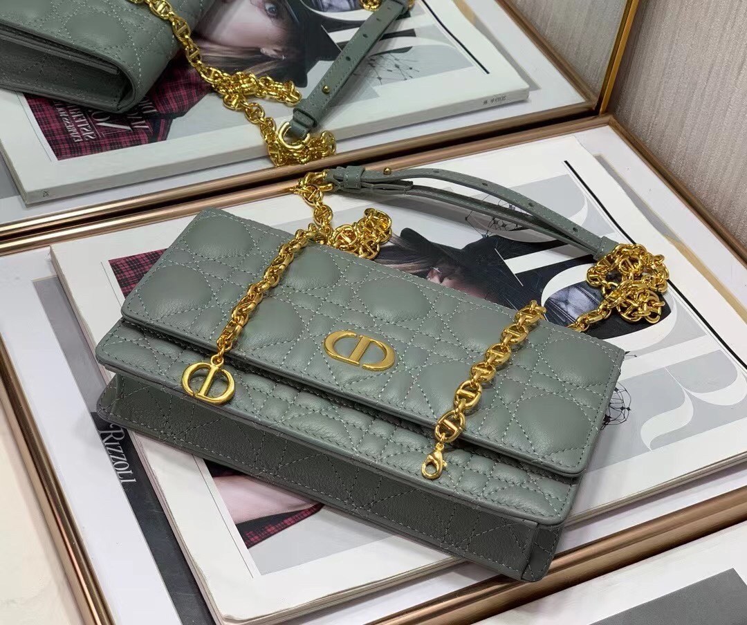 D*or caro belt pouch with chain in grey calfskin