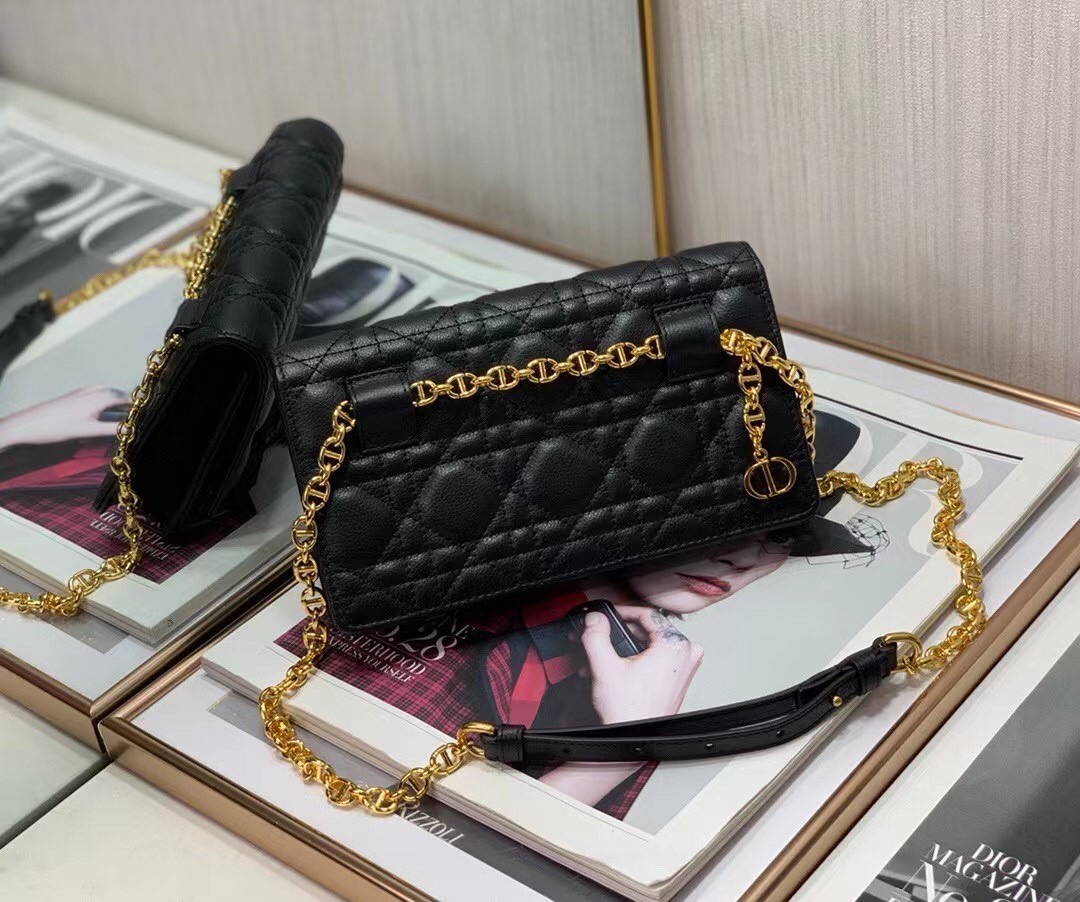 D*or caro belt pouch with chain in black calfskin