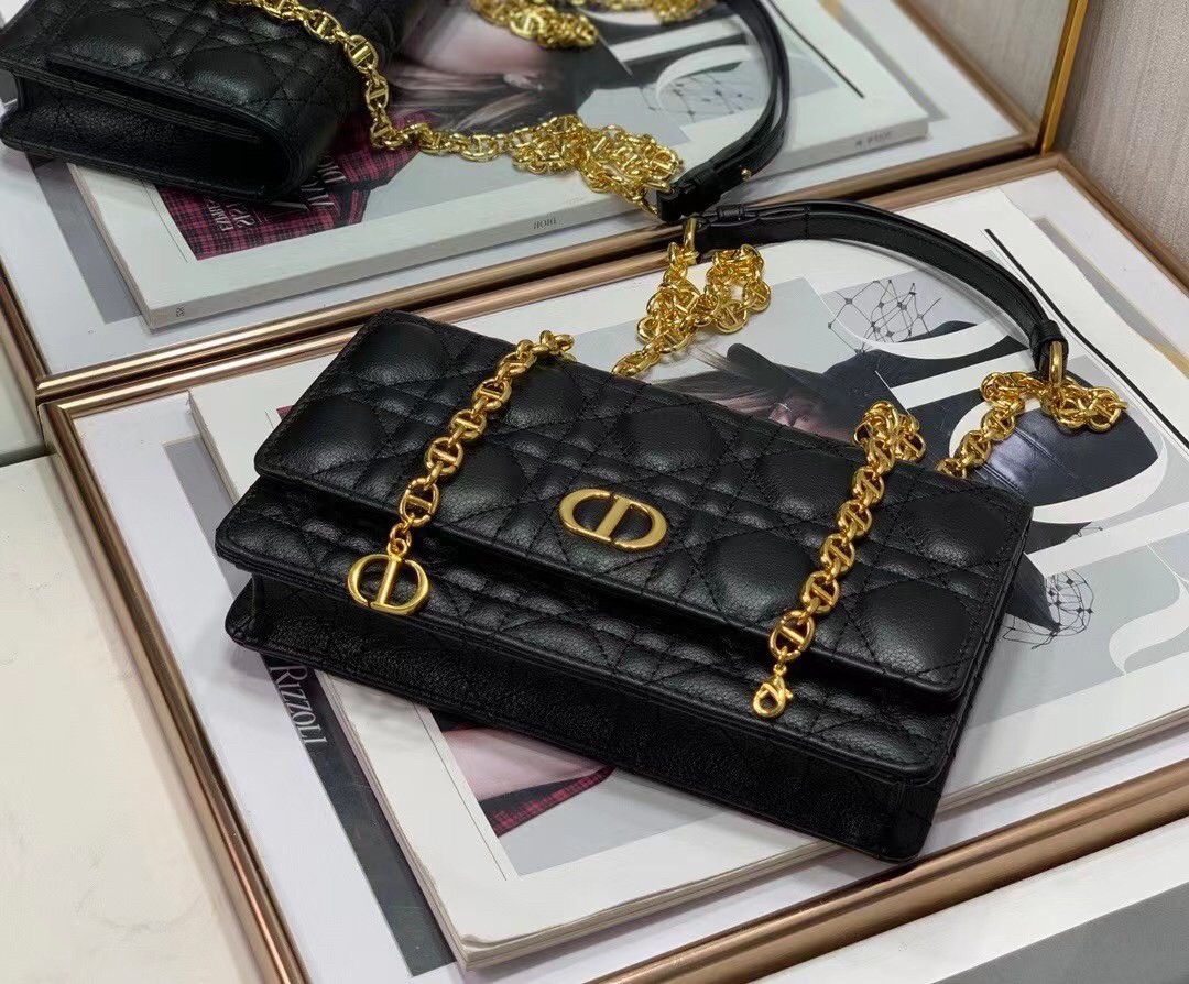D*or caro belt pouch with chain in black calfskin