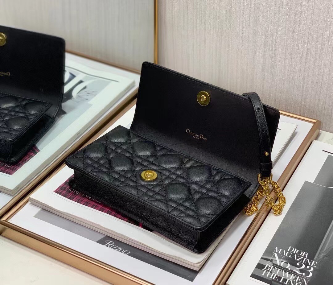D*or caro belt pouch with chain in black calfskin
