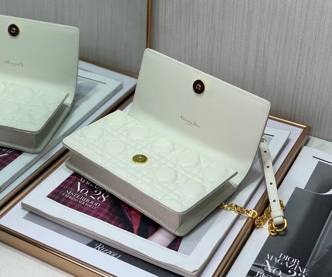 D*or caro belt pouch with chain in white calfskin