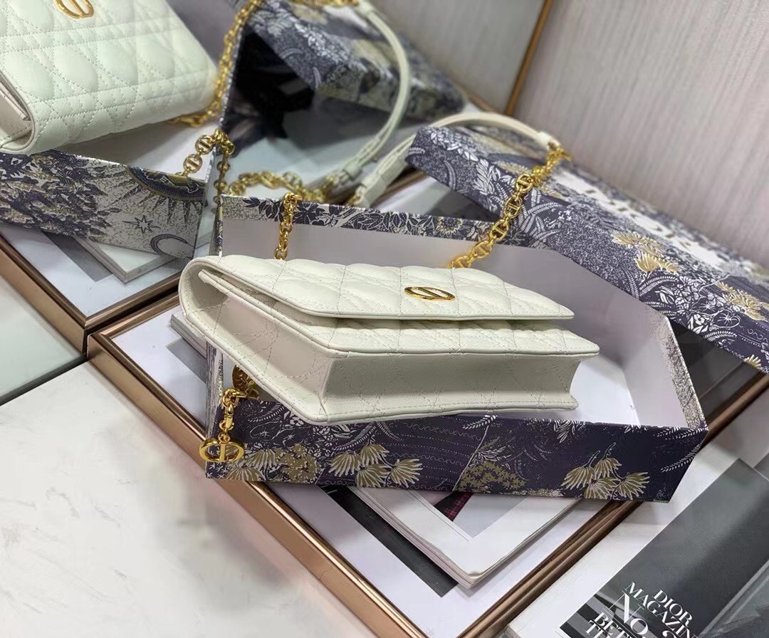 D*or caro belt pouch with chain in white calfskin