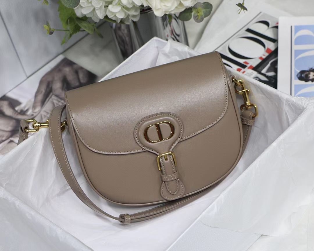 D*or medium bobby bag in warm taupe calfskin