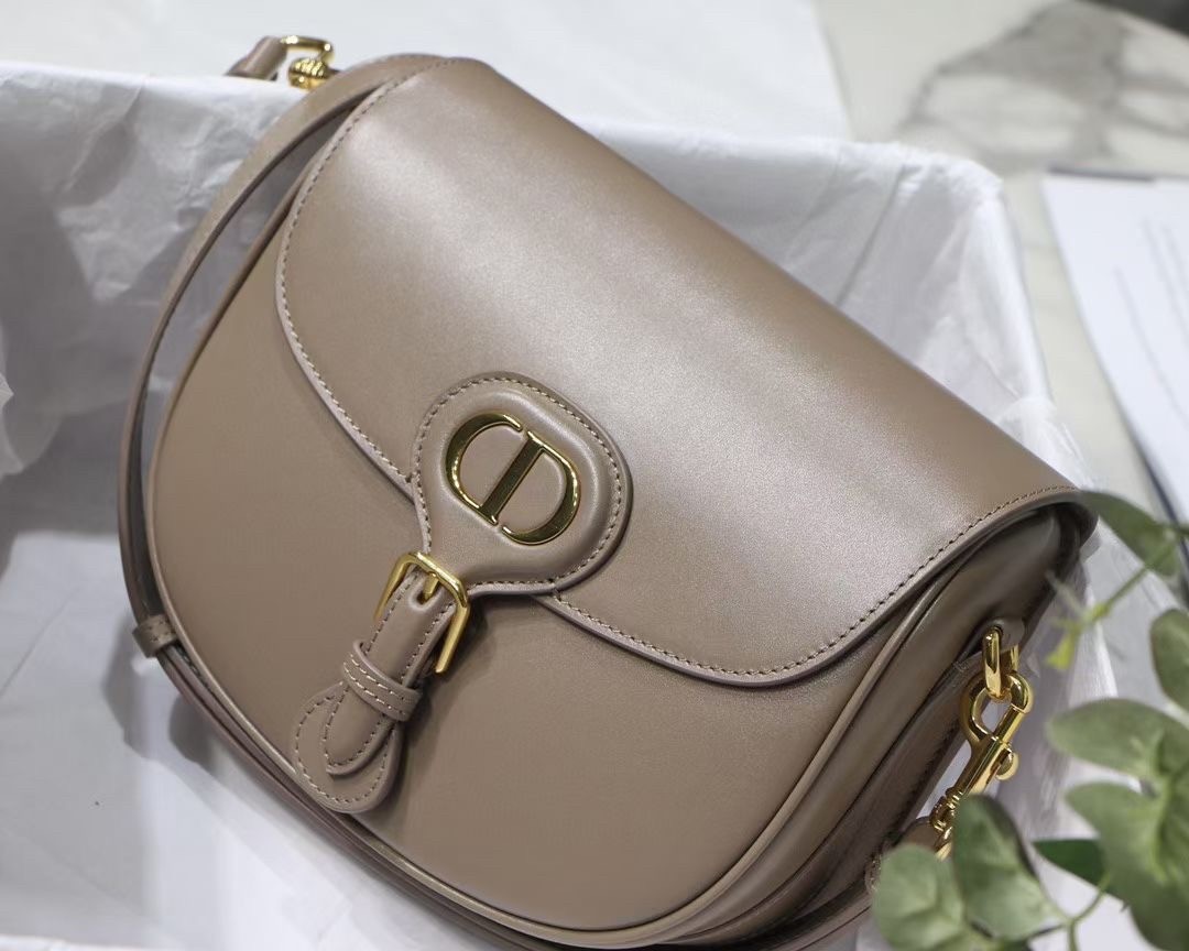 D*or medium bobby bag in warm taupe calfskin