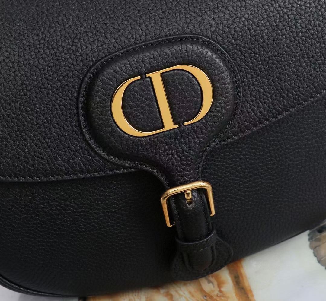 D*or large bobby bag in black grained calfskin