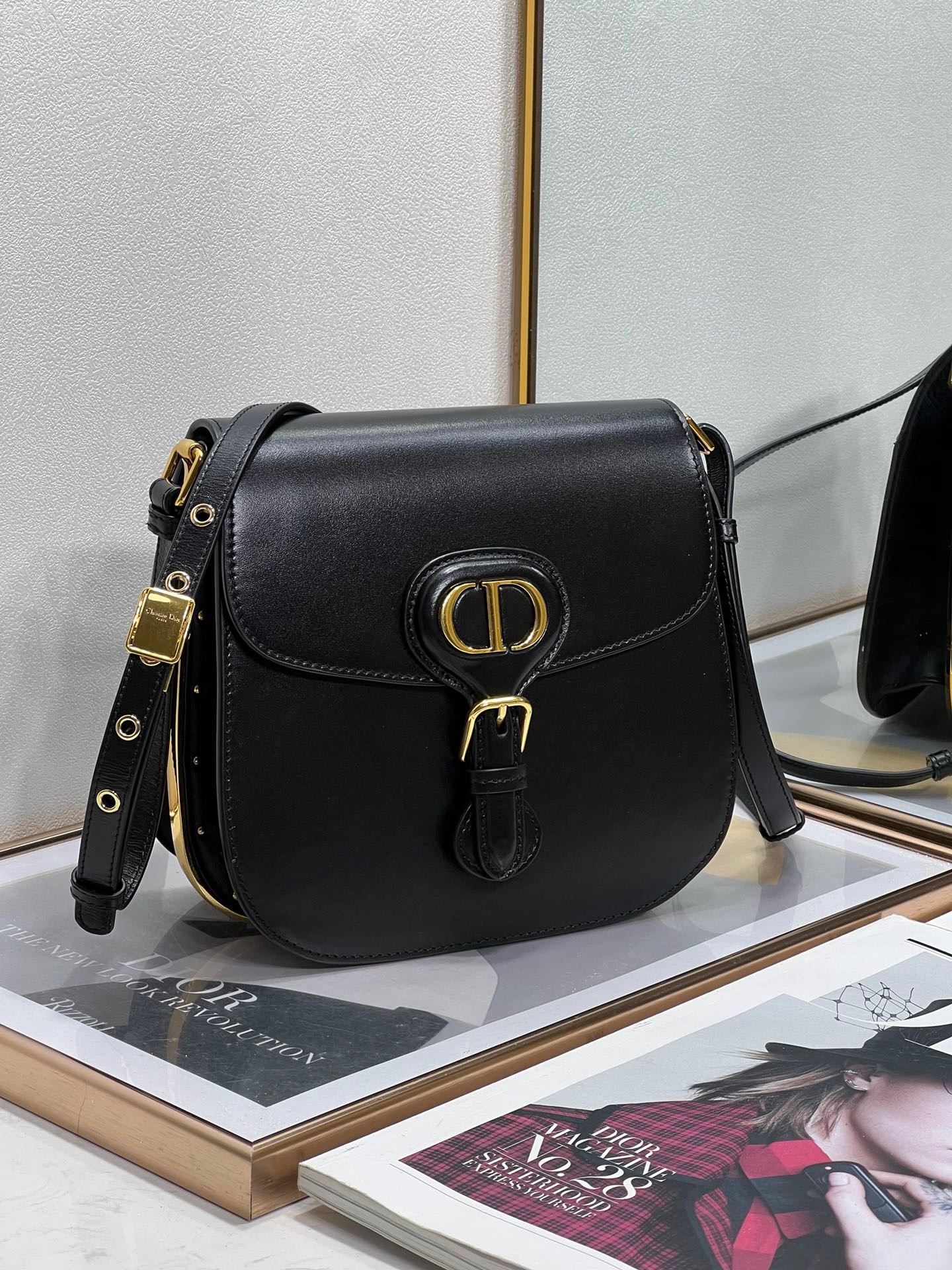 D*or bobby frame bag in black box calfskin