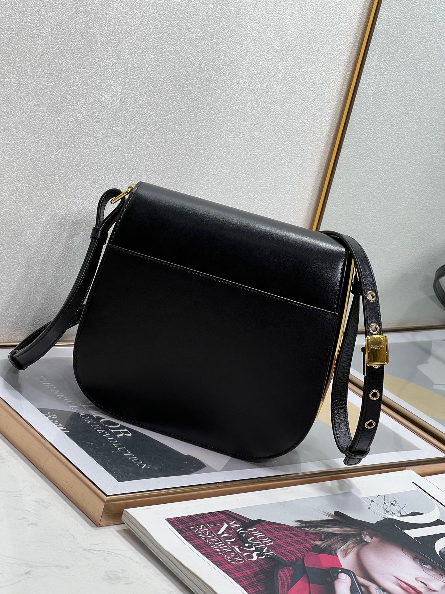 D*or bobby frame bag in black box calfskin